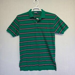 Polo Ralph Lauren Polo Shirt Men M Green Short Sleeve Striped Hi Low Y2K Classic